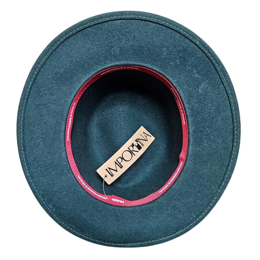 Vintage 1960s–70s Teal Felt Fedora Trilby Hat | IMPORTNA | Wool Felt | Deadstock - Picture 7 of 8